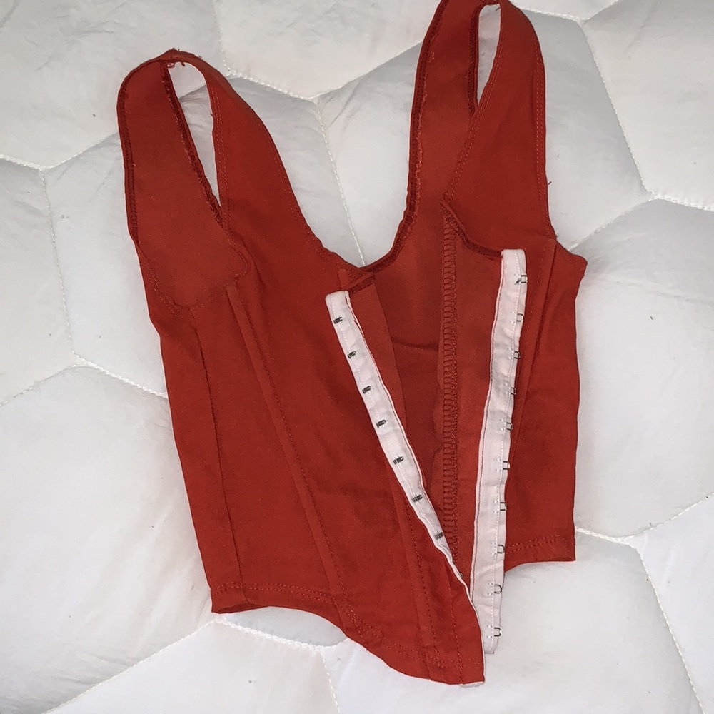 Orange Corset Style Hook and Eye Closure V shaped Crop Tank Top - Picture 7 of 8
